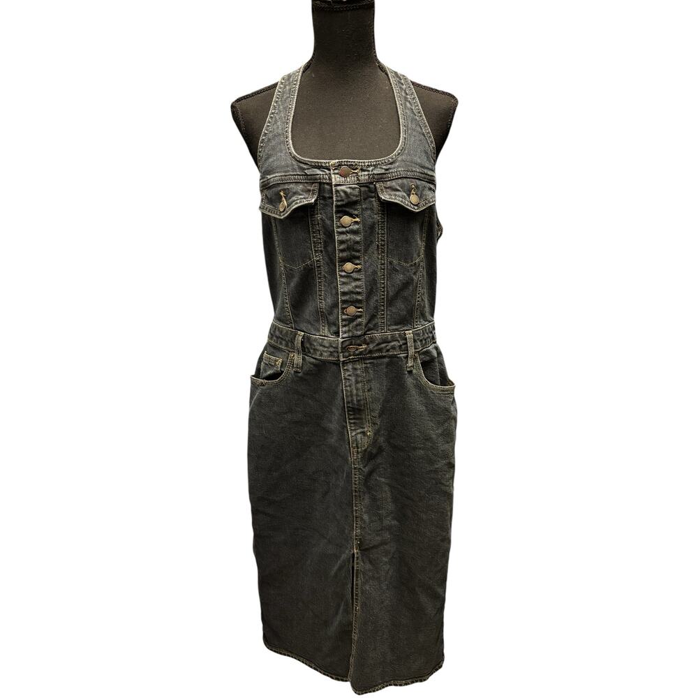Universal Thread Women's Black Wash Denim Midi Dress Size 12 Streetwear Casual
